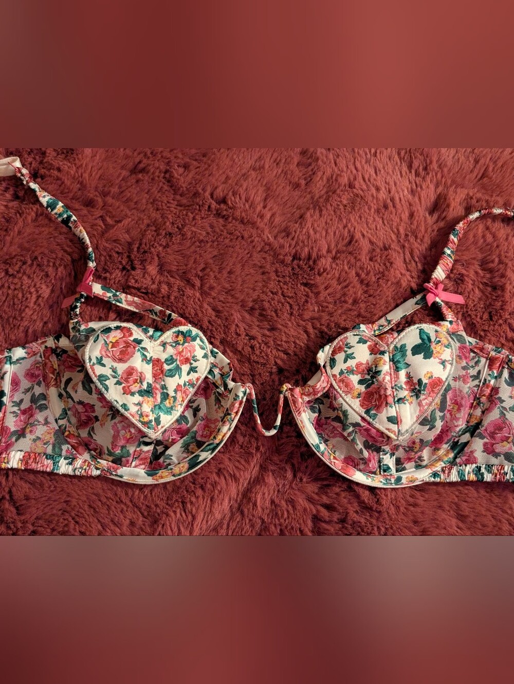 For Love And Lemons FL&L Heart-Cup Uniwire Bra in Cream Pink Green Medium